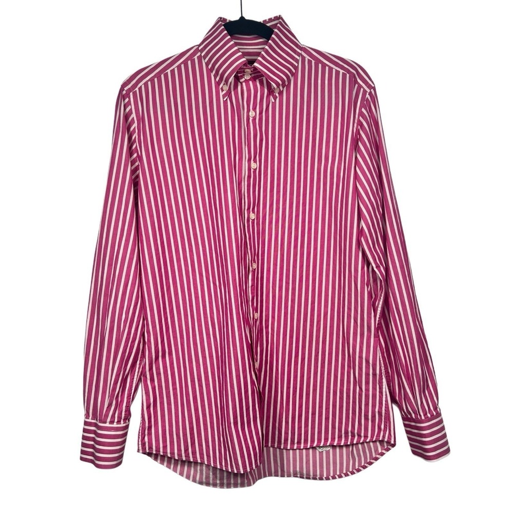 Franceschini Roma Pink White Stripe Dress Shirt 15.5‎ Made in Italy Cotton - Picture 4 of 9